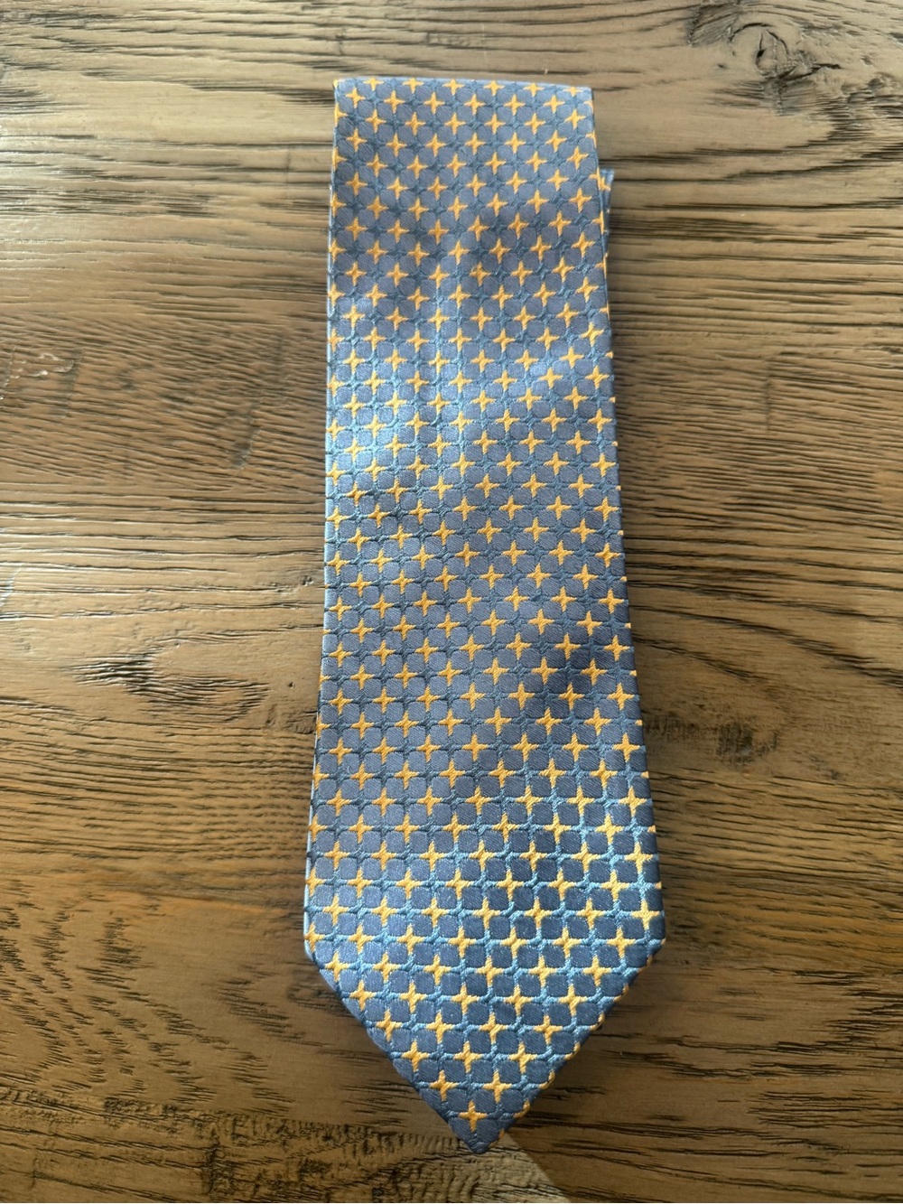 Charvet Blue Tie with Yellow Geometric Motif